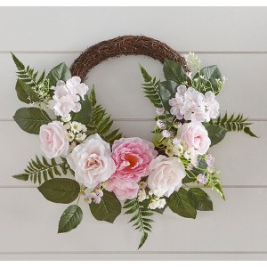 BrylaneHome 18" Summer Pink Rose Wreath - 1 of 1
