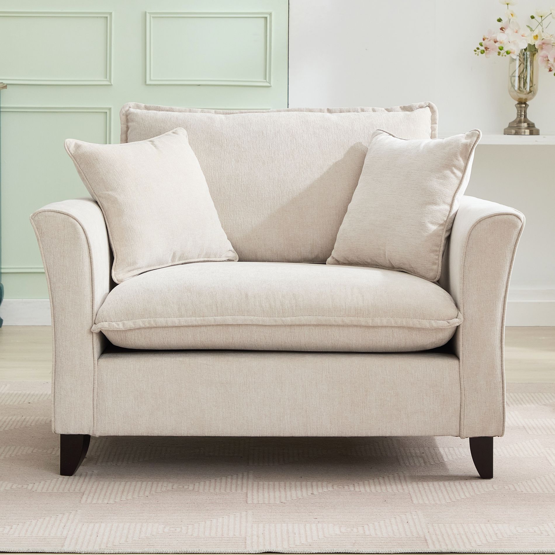 46.9"W Chenille Fabric Upholstered Oversized Accent Armchair, Comfy Single Sofa with Pillow, Cream - ModernLuxe