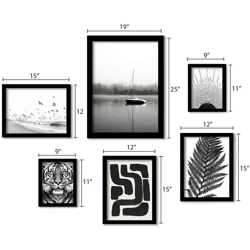 Americanflat Modern (Set Of 6) Framed Prints Gallery Wall Art Set Contemporary Abstract Black And White Boat In Fog By Tanya Shumkina, 4 of 6