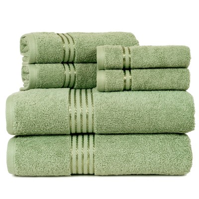 Green 100% Cotton 6-Piece Towel Set with Hand and Washcloths
