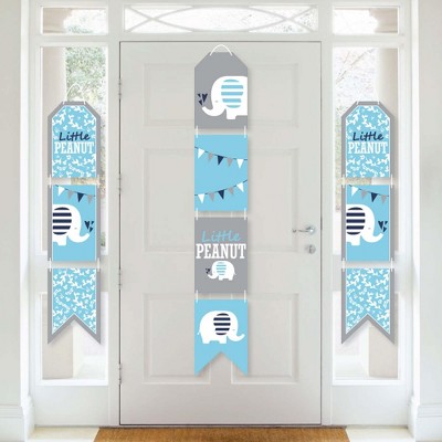 Big Dot of Happiness Blue Elephant - Hanging Vertical Paper Door Banners - Boy Baby Shower or Birthday Party Wall Decoration Kit - Indoor Door Decor