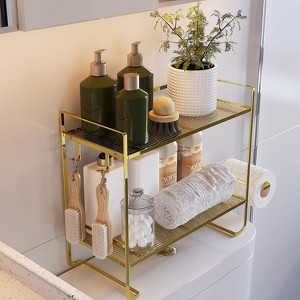 Over Toilet Storage Shelf Iron Gold Drill-Free Tissue Holder Organizer for Bathroom - 1 of 4