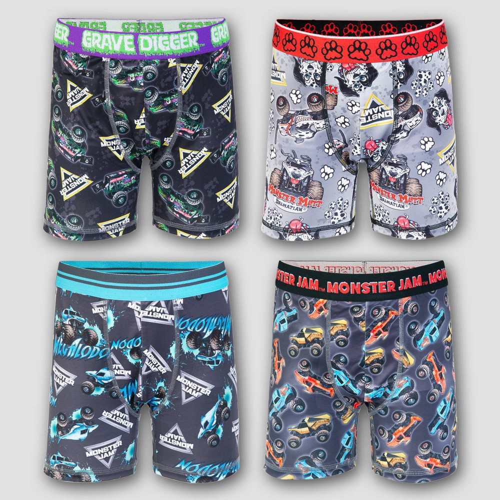 Boys' Monster Jam 4pk Boxer Briefs - 10: Fictitious Character Pattern, Knit Fabric