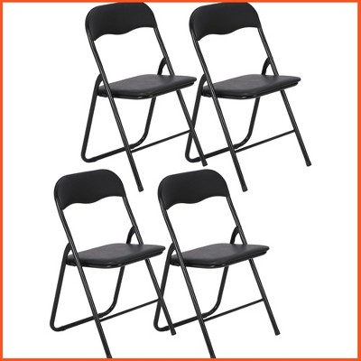 Folding Chairs with Padded Seats, White Metal Folding Chairs with Non-Slip Feet Pads- Set of 4
