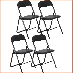 Folding Chairs with Padded Seats, White Metal Folding Chairs with Non-Slip Feet Pads- Set of 4 - 1 of 4