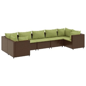 vidaXL 7 Piece Patio Lounge Set with Cushions - Brown Poly Rattan Garden Furniture - Modular Design - Powder-Coated Steel Frame - 1 of 4