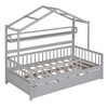 Kids Bed with Roof, Sturdy Solid Frame, Storage Shelves, Space-Saving Trundle Bed, Semi-Enclosed Design for Sleep & Play-Maison Boucle - 4 of 4