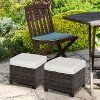 Outsunny 2 Pc 20" Outdoor PE Rattan Wicker Ottoman, Fade-Resistant Patio Footrest with Soft Cushion, Steel Frame, Brown, White - 2 of 4