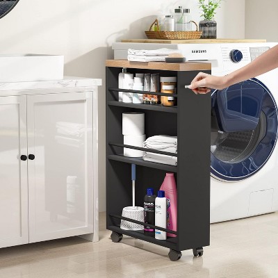 Sapphtopaz 4-Tier Kitchen Rolling Cart with Wheels & Handle Narrow Storage Cart with Shelves, Slide Out Shelf for Kitchen, Dining Room