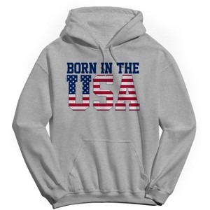 Americana Men's Born In The Usa Flag Logo White Long Sleeve Graphic Cotton Sweatshirt Hoodie - 1 of 4