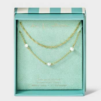 14K Gold Plated Freshwater Pearl Chain Duo Necklace - A New Day™ Gold