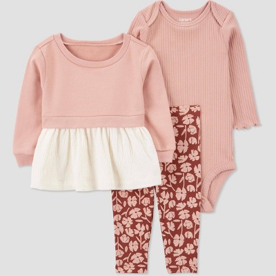 Image of Carter's Just One You®️ Baby Girls' 3pc Peplum Top with Floral Pants Set - Pink 6M