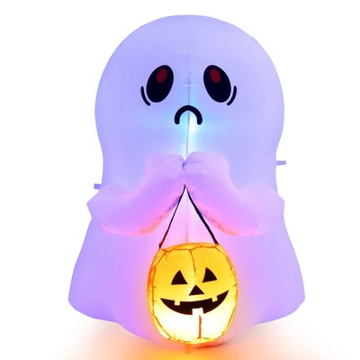 Costway 4' Halloween Inflatable Ghost Holding Pumpkin Blow up Holiday Decor w/LED Lights