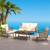 4-Piece Outdoor Conversation Set with Woven Rope U-Shaped Backrest, Acacia Wood Coffee Table, Water-Repellent Cushions - 3 of 4
