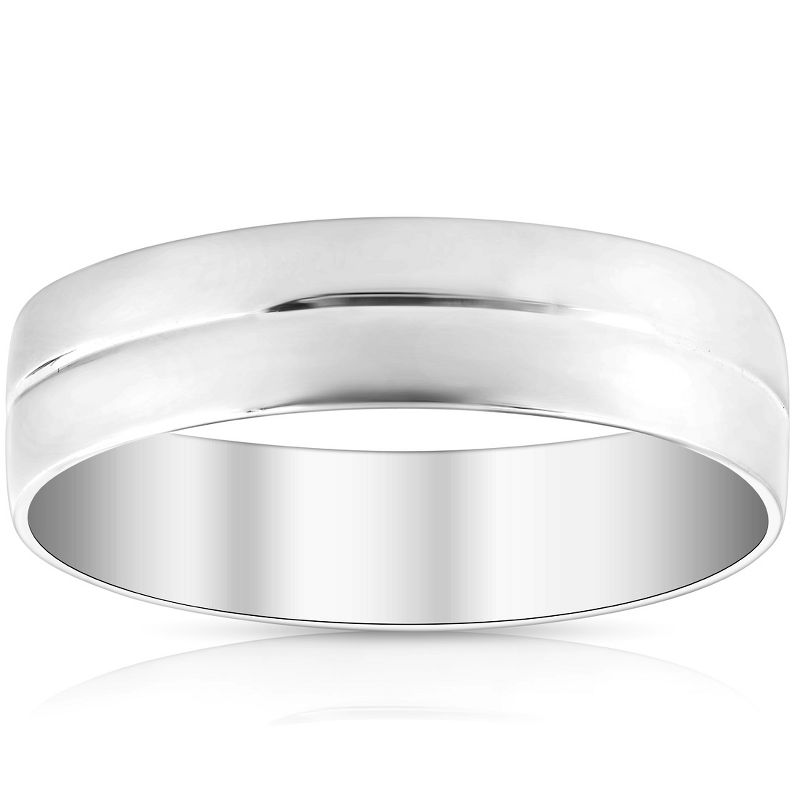 Pompeii3 Mens 10k White Gold 6MM Polished Dome Carved Wedding Band Comfort Fit Ring, 1 of 6