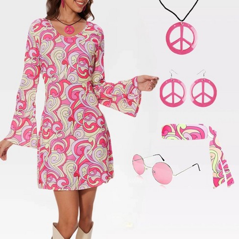 60s 70s Outfits For Women Disco Costume Clothes Woman Peace Sign Accessories Jewelry Halloween Costume For Women pink 2xl Target