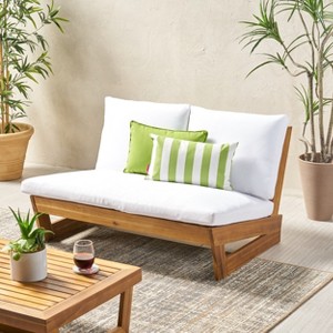 Christopher Knight Home Sherwood Outdoor Acacia Wood Loveseat with Cushions - 1 of 4