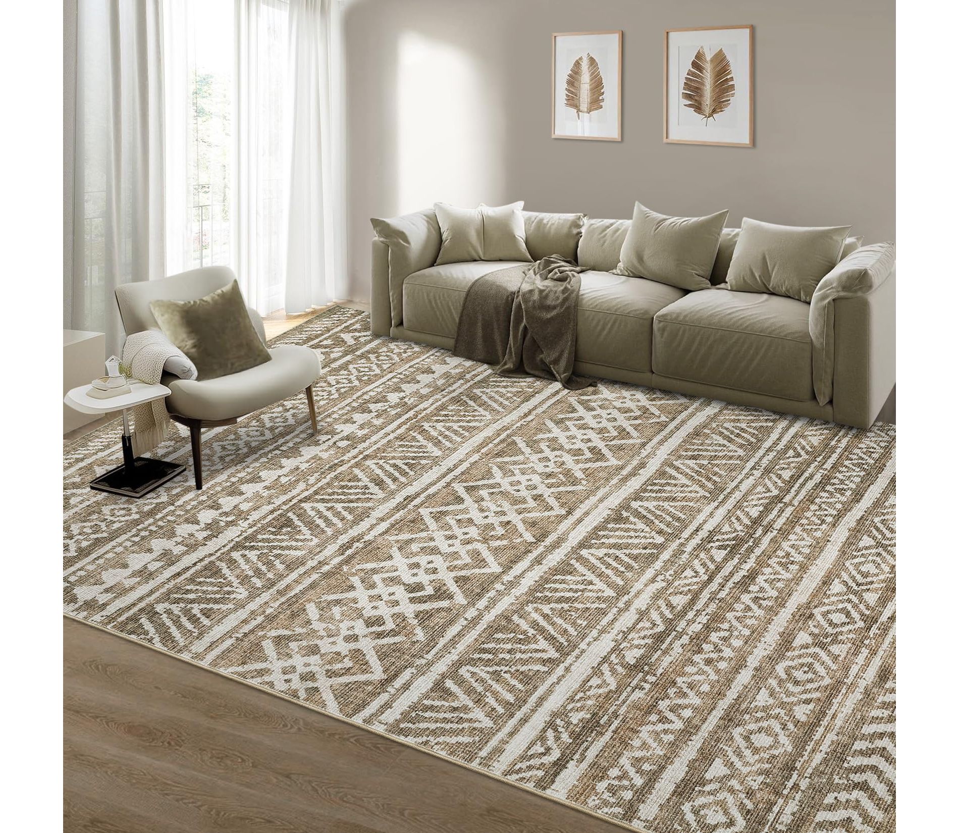 Area Rug 4x6 Boho Washable Rugs for Enterway Non Slip Soft Neutral Geometric Rug Indoor Mat for Living Room Bedroom