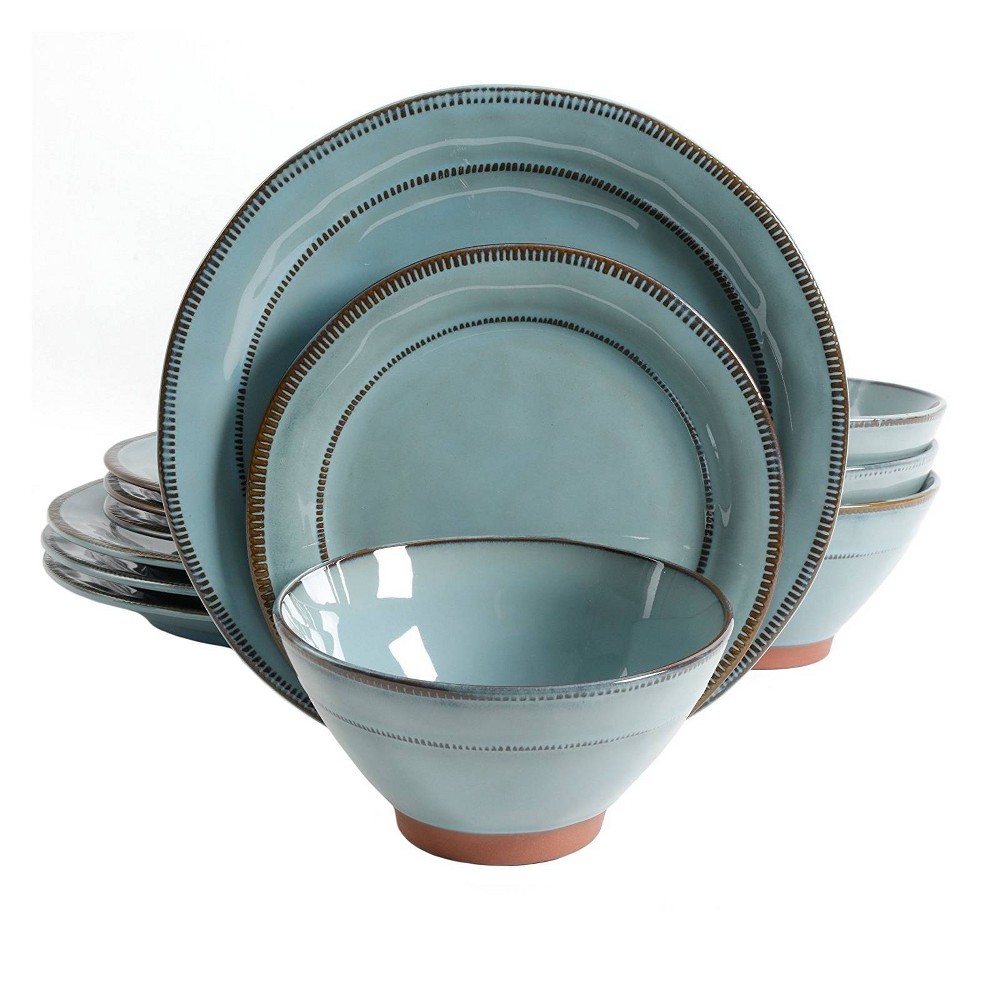 Photos - Glass Gibson Elite 12pc Terracotta Terranea Dinnerware Set: Turquoise Blue, Microwave & Dishwasher Safe, Service for 4 