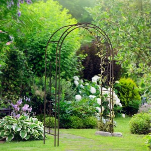 Plow & Hearth Montebello Gunmetal Garden Arbor 7 Feet | Slim Metal Arch with Iron Trellis for Climbing Plants | Wedding Arbor | Outdoor Patio Garden - 1 of 4