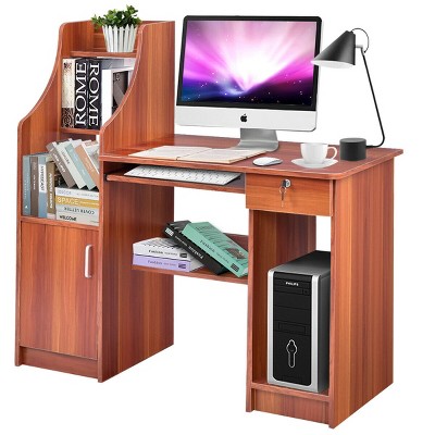 Costway Computer Study Desk Laptop Table Writing Workstation W/Bookshelf