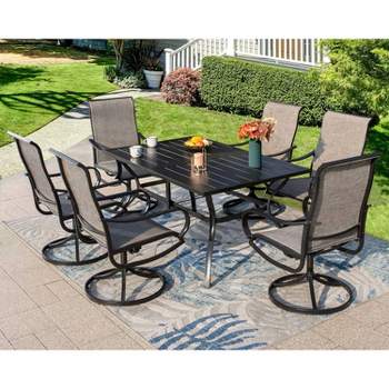 7pc Patio Set with Steel Table & 360 Swivel Sling Arm Chairs - Captiva Designs