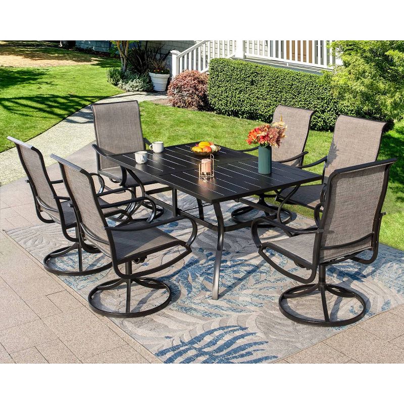 7pc Patio Set with Steel Table &#38; 360 Swivel Sling Arm Chairs - Captiva Designs, 1 of 12