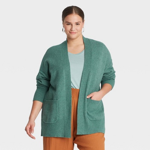 Women S Plus Size Open Front Cardigan A New Day Teal 3x Target