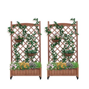 YUHAO 2-Pack Wooden Raised Garden Bed with Trellis - Outdoor Planter Box with Climbing Racks - 1 of 4