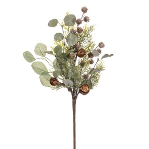 Vickerman 20" Artificial Winter Cedar Spray with Pinecone, Eucalyptus, and Brown Jingle Bells 2/Bag. - 1 of 1