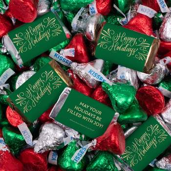 131 Pcs Christmas Candy Chocolate Party Favors Hershey's Miniatures & Kisses (1.65 lbs, Approx. 131 Pcs) - Happy Holidays