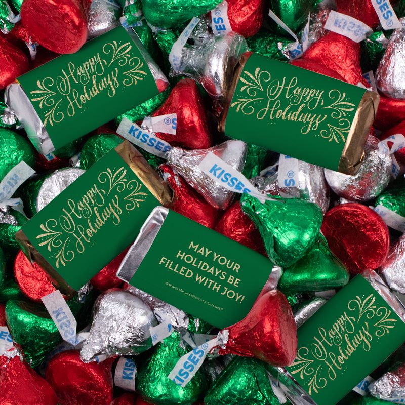 131 Pcs Christmas Candy Chocolate Party Favors Hershey's Miniatures & Kisses (1.65 lbs, Approx. 131 Pcs) - Happy Holidays, 1 of 3