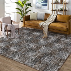 Low Pile Plaid Indoor Area Rug in Charcoal - Stain & Slip-Resistant Low Maintenance Washable Carpet - 1 of 1