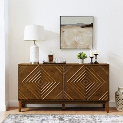 BEAFUP 60.5'' Buffet Cabinet with Storage, Farmhouse Fluted Sideboard with Adjustable Shelves, Mid Century TV Stand for Living Room Kitchen