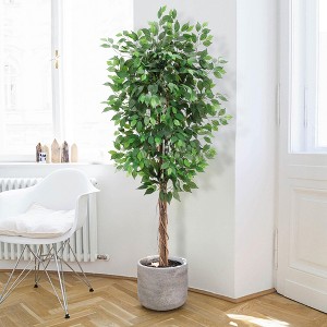 Artificial Ficus Tree,Tall Fake Ficus Silk Tree with Natural Wood Trunk in Plastic Nursery Pot for Indoor Outdoor Room Office Garden Decor (6ft) - 1 of 4
