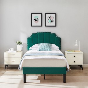 VECELO Upholstered Platform Bed Frame with Tufted Adjustable Headboard, Mattress Foundation, Wood Slat Support, Bed Frame - 1 of 4