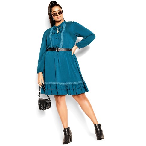 Women's Plus Size Precious Tie Dress - teal | CITY CHIC - image 1 of 3