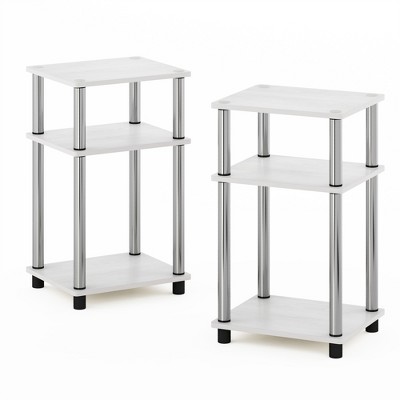 Furinno Just 3-Tier Turn-N-Tube End Table, 2-Pack, White Oak, Stainless Steel Tubes