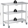 COZONY Stainless Steel Work Table with 3 Tiers & Optional Locking Casters, 24/36 in Utility Prep Table for Kitchen, Restaurant, Garage - 3 of 4