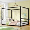 1Pc Floor Bed Frame, Black Metal Low Profile House-Style Design with Guardrails, Mosquito Net Ready - Baofuwish - 2 of 4