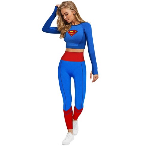 Supergirl Womens Cosplay Active Workout Outfits – Legging And Shirt 2pc  Sets Superman By Maxxim Medium : Target