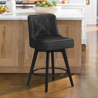 Arceso 26" Swivel Counter Height Bar Stools, Modern Bar Stools with Back and Metal Round Footrest, Solid Wood Legs, Linen Fabric Upholstered Barstools