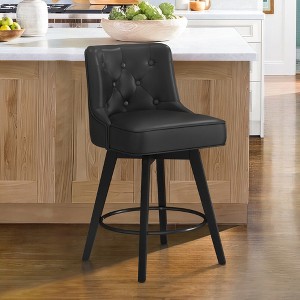 Arceso 26" Swivel Counter Height Bar Stools, Modern Bar Stools with Back and Metal Round Footrest, Solid Wood Legs, Linen Fabric Upholstered Barstools - 1 of 4