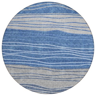 Navy Blue And Gray Striped Washable Indoor Outdoor Area Rug