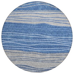 Navy Blue And Gray Striped Washable Indoor Outdoor Area Rug - 1 of 4
