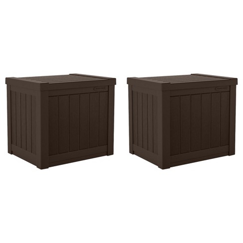 Suncast 17 x 22 Inch Resin 22 Gallon Patio Storage Deck Box Java Brown 2 Pack