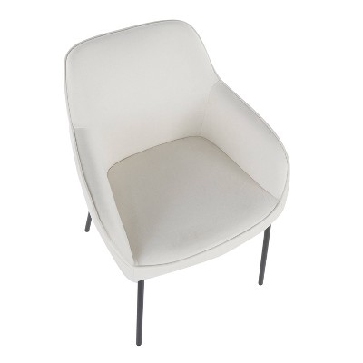 Cream Upholstered Arm Chairs with Black Metal Legs, Set of 2
