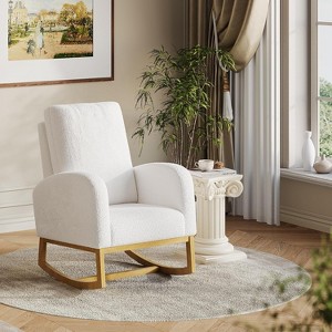 Nursery Rocking Chair, Comfy Upholstered Glider Rocker Armchair with High Back and Side Pocket for Living Room Bedroom - 1 of 4