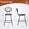 Grungis 36.8"H Faux Leather Counter Height Bar Stools,Counter Bar Height Stools with Rattan Backrest,Metal Dining Chair for Kitchen,Set of 4,Black - 3 of 4