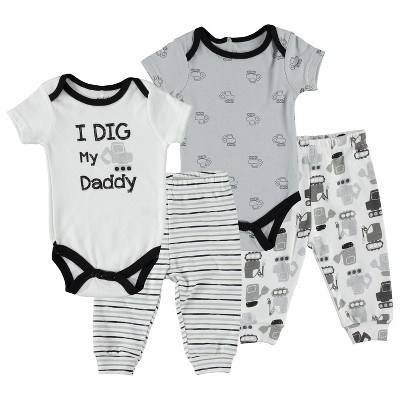 Chick Pea Baby Boy Baby Clothes Mix Match Set Footless Sleep and Play 4  Pack Trucks Dig My Daddy 6-9M